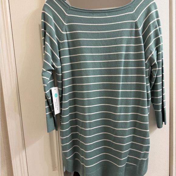 Pink Clover Teal and White Striped Pullover - Picture 3 of 3